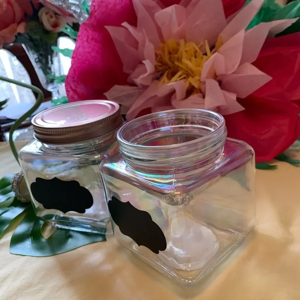 2 Iridescent Rainbow Chalkboard Storage Jars